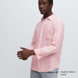 Chemises Uniqlo Premium Linen Long-sleeve Homme Rouge | 5913376