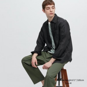 Chemises Uniqlo Premium Linen Long-sleeve Homme Noir | 7309507