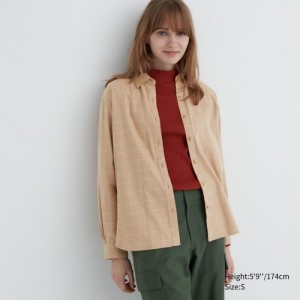 Chemises Uniqlo Soft Brushed Checked Long-Sleeve Femme Beige | 5577433
