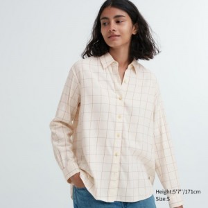 Chemises Uniqlo Soft Brushed Checked Long-Sleeve Femme Blanche | 9207037