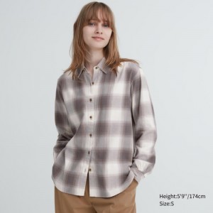 Chemises Uniqlo Soft Brushed Checked Long-Sleeve Femme Marron | 7630245