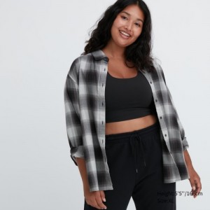 Chemises Uniqlo Soft Brushed Checked Long-Sleeve Femme Grise | 8775451