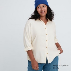 Chemises Uniqlo Soft Brushed Long-Sleeve Femme Blanche | 5195993
