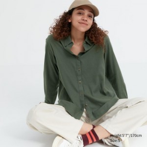 Chemises Uniqlo Soft Brushed Long-Sleeve Femme Vert | 8399848