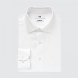 Chemises Uniqlo Super Non-iron Slim-fit Long-sleeve Semi-wide Collar Homme Blanche | 4411638