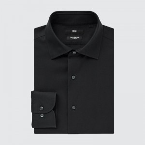 Chemises Uniqlo Super Non-iron Slim-fit Long-sleeve Semi-wide Collar Homme Noir | 1127493