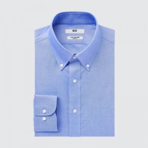 Chemises Uniqlo Super Non-iron Slim-fit Long-sleeve Button Down Collar Homme Bleu | 7611325