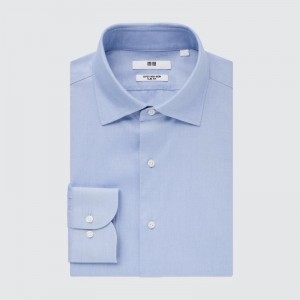 Chemises Uniqlo Super Non-iron Slim-fit Long-sleeve Semi-wide Collar Homme Bleu | 6878527