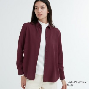 Chemisier Uniqlo Rayon Long-Sleeve Femme Bordeaux | 8162662