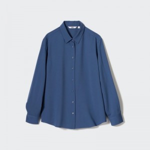 Chemisier Uniqlo Rayon Long-Sleeve Femme Bleu | 7307910