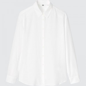 Chemisier Uniqlo Rayon Long-Sleeve Femme Blanche | 5342367