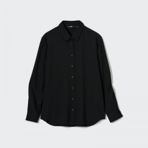 Chemisier Uniqlo Rayon Long-Sleeve Femme Noir | 3593453