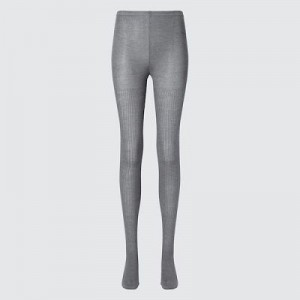 Collant Uniqlo HEATTECH Ribbed Knitted Femme Grise | 2227702