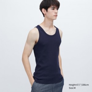 Debardeur Uniqlo Dry Color Ribbed Homme Bleu Marine | 7519292