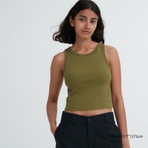 Debardeur Uniqlo Ribbed Cropped Sleeveless Femme Vert Olive | 2527527