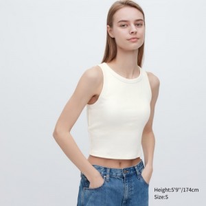 Debardeur Uniqlo Ribbed Cropped Sleeveless Femme Blanche | 769821
