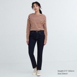Jean Uniqlo Stretch Slim Straight Femme Bleu Marine | 7961567
