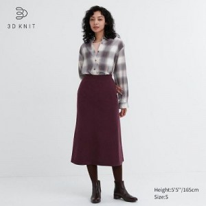 Jupes Uniqlo 3D Knit Souffle Yarn Femme Bordeaux | 2664560