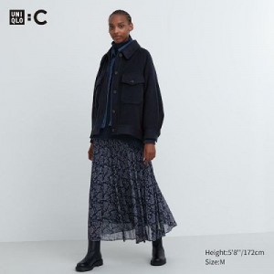 Jupes Uniqlo Chiffon Pleated Femme Bleu | 7008804