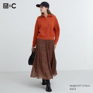 Jupes Uniqlo Chiffon Pleated Femme Marron | 5816276