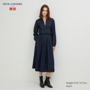 Jupes Uniqlo Denim Gather Femme Bleu Marine | 9995599