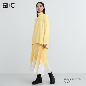 Jupes Uniqlo Pleated Color Block Femme Jaune | 888926