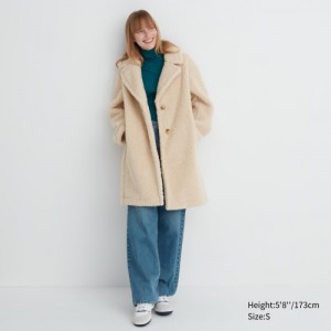 Manteaux Uniqlo Pile-Lined Fleece Tailored Femme Beige | 4493497