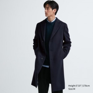 Manteaux Uniqlo Wool Cashmere Chesterfield Homme Bleu Marine | 5728832