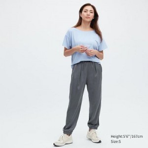 Pantalon Jogger Uniqlo Satin Drape Femme Grise | 7980687