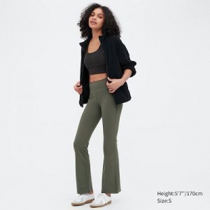 Pantalon Uniqlo AIRism Soft Flare Femme Vert Olive | 6115660