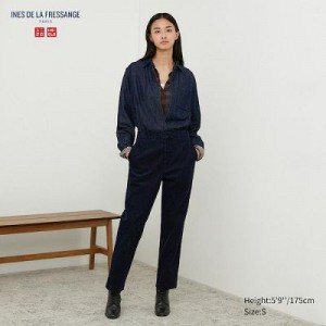 Pantalon Uniqlo Corduroy Tapered Ankle Femme Bleu Marine | 6077118
