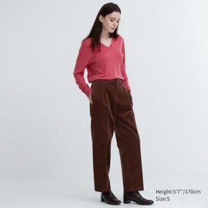 Pantalon Uniqlo Corduroy Wide-Fit Pleated Femme Marron | 4683530