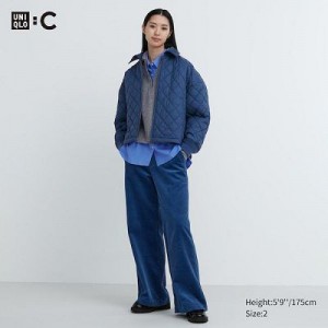 Pantalon Uniqlo Corduroy Wide Femme Bleu | 8081317