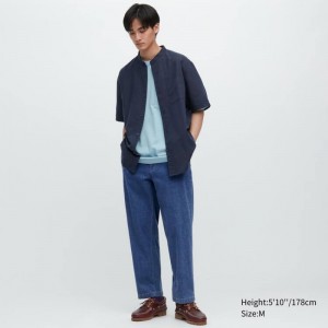 Pantalon Uniqlo Cotton Denim Relaxed Fit Ankle Length Homme Bleu | 4270396