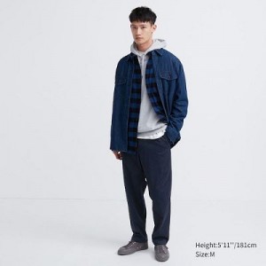 Pantalon Uniqlo Cotton Relaxed Ankle Femme Bleu Marine | 5885475