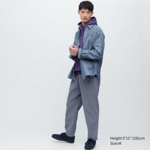 Pantalon Uniqlo Cotton Relaxed Ankle Femme Bleu | 8101517