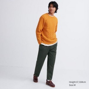 Pantalon Uniqlo Cotton Relaxed Ankle Femme Vert | 7632599