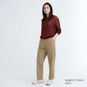 Pantalon Uniqlo Cotton Relaxed Ankle Femme Beige | 8428605