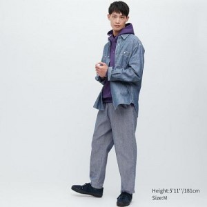 Pantalon Uniqlo Cotton Relaxed Ankle Femme Bleu | 5336677