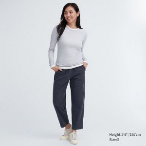 Pantalon Uniqlo Cotton Relaxed Ankle Femme Grise | 9881157