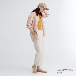 Pantalon Uniqlo Cotton Relaxed Ankle Femme Blanche | 415184