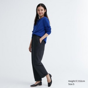Pantalon Uniqlo Cotton Relaxed Ankle Lounge Femme Noir | 5580647