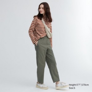 Pantalon Uniqlo Cotton Relaxed Ankle Lounge Femme Vert Olive | 8547109