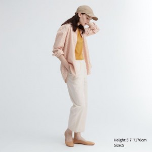 Pantalon Uniqlo Cotton Relaxed Ankle Lounge Femme Blanche | 804438