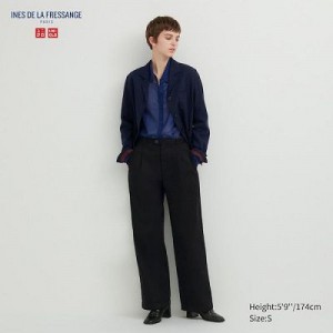 Pantalon Uniqlo Denim Wide-Fit Pleated Femme Noir | 7782380