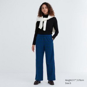 Pantalon Uniqlo Flannel Checked Femme Bleu | 3980534