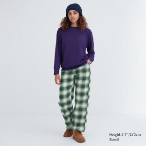 Pantalon Uniqlo Flannel Checked Femme Vert | 4402142