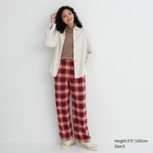 Pantalon Uniqlo Flannel Checked Lounge Femme Rouge | 4150762