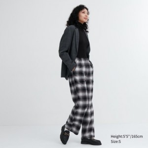 Pantalon Uniqlo Flannel Checked Lounge Femme Grise | 5423571