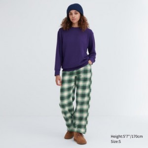 Pantalon Uniqlo Flannel Checked Lounge Femme Vert | 5118867